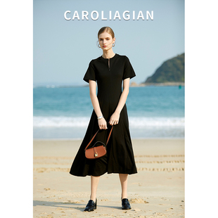 Viscose粘纤连衣裙 大摆优雅小黑裙中长裙 Ji简 Carolingian意式