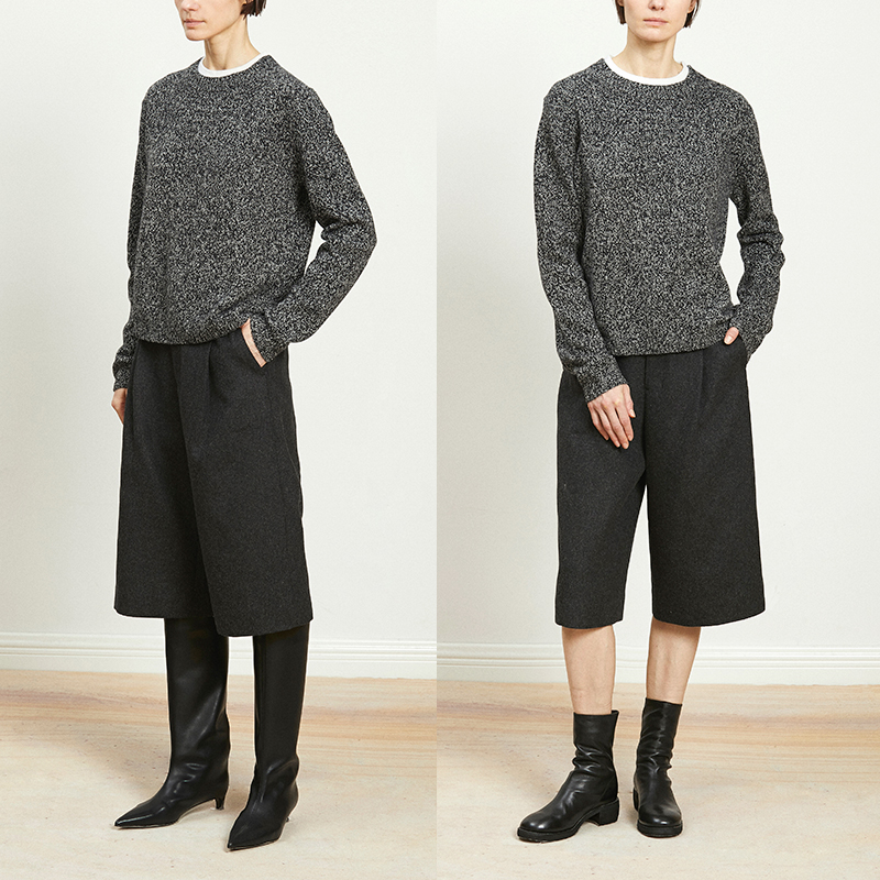 Carolingian ROW气质！重磅澳洲高支羊毛羊绒造型感六分阔腿中裤