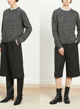 Carolingian ROW气质！重磅澳洲高支羊毛羊绒造型感六分阔腿中裤