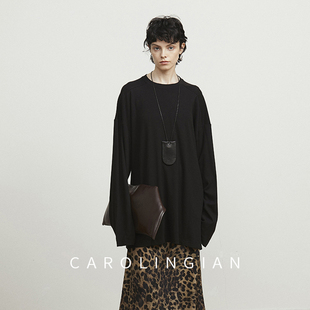 Carolingian極简ROW风 T上衣 日本醋酸Modal舒垂后背分割廓形长袖