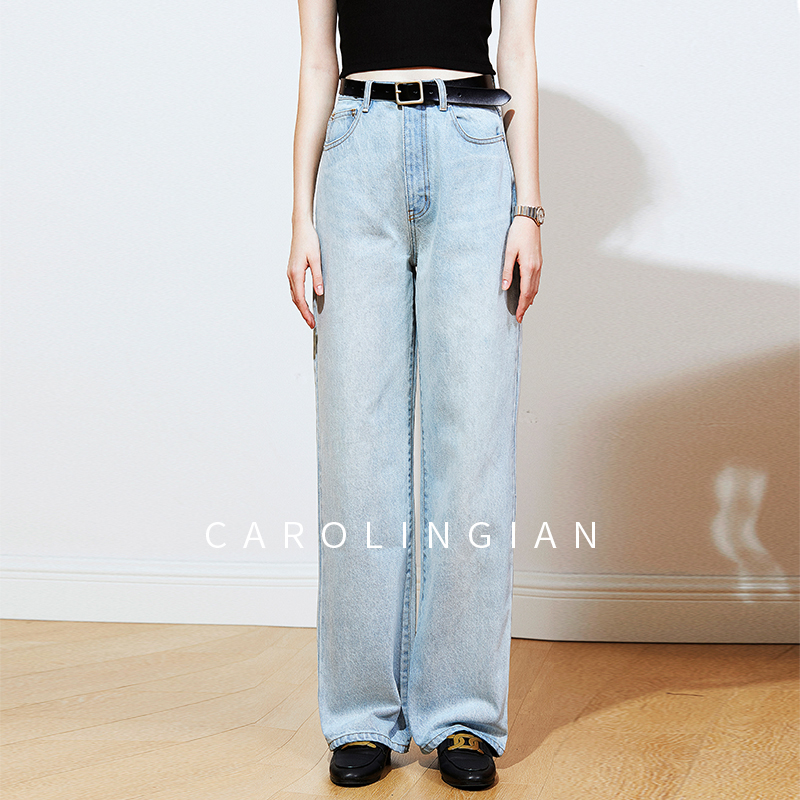 Carolingian意式松弛感!定织长绒棉牛仔裤 单宁牛仔直筒裤