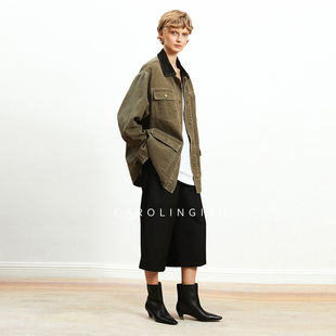 Carolingian时髦巴恩风 廓形夹克外套 重工水洗长绒棉复古轻工装