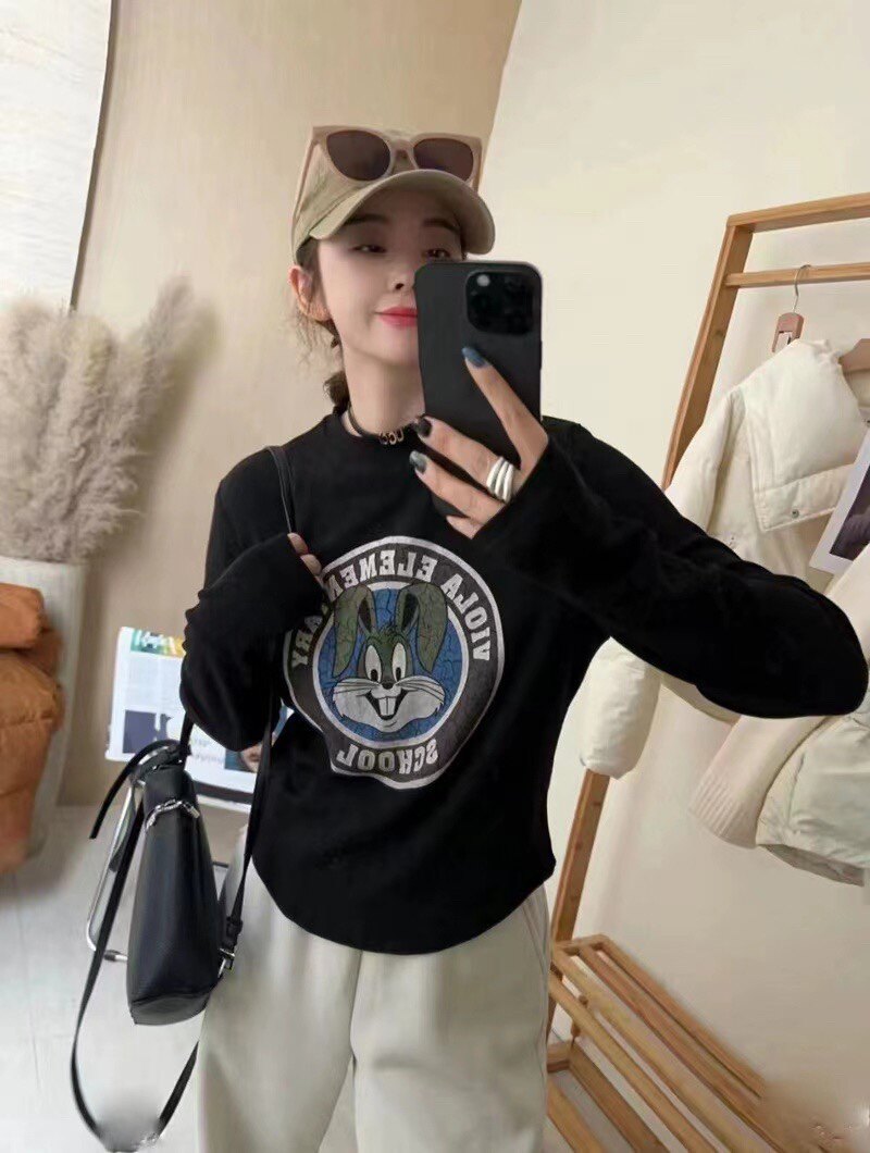 特价！韩伊韩版卡通字母鸭子印花加绒打底衫女冬季新款百搭T恤