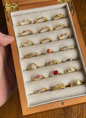 中古饰品法式复古18k金戒指女ins小众轻奢感高级百搭个性开口指环