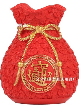红色福袋大麦穗花瓶创意树脂工艺品摆件客厅玄关装饰品乔迁礼品