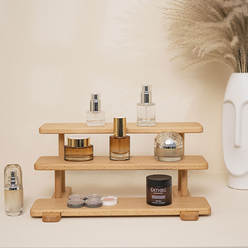 木质阶梯置物架桌面化妆品收纳架木制多层香水架客厅手办展示架