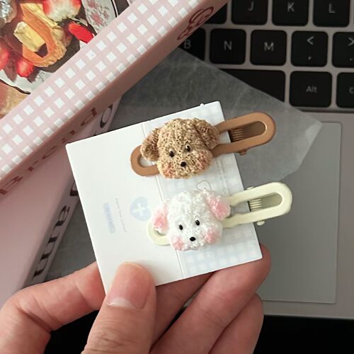 咖色系可爱小狗发夹日系卡通软萌甜美少女侧边夹刘海发卡饰品发饰