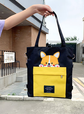 帆布包女生斜挎大容量百搭双肩背包学生上课手拎袋多用单肩包