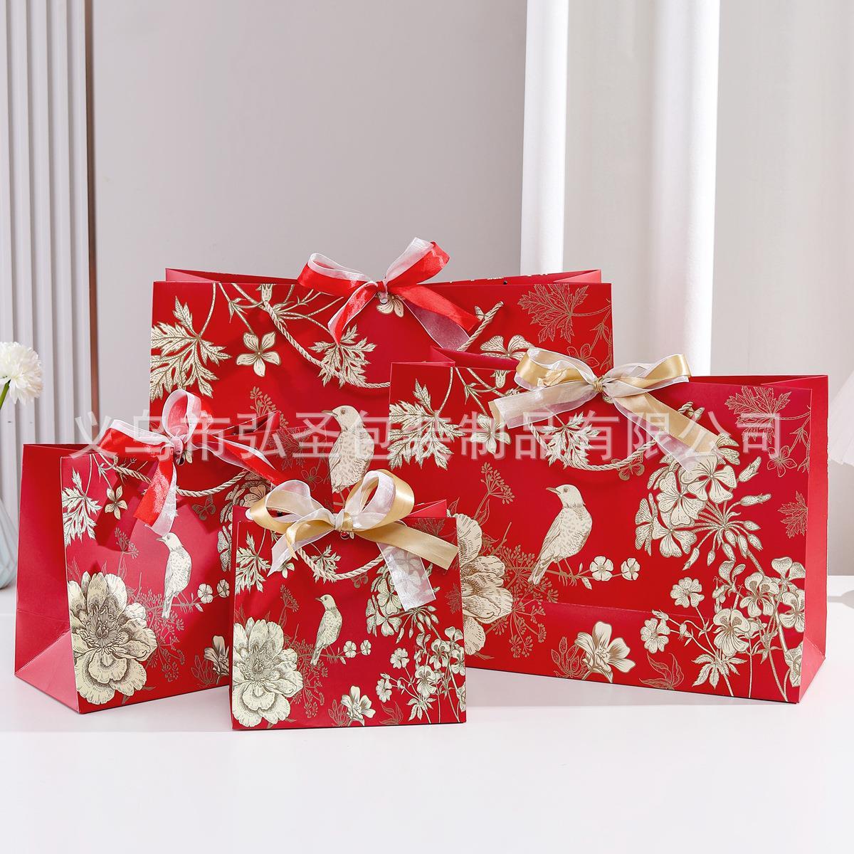 现货礼品袋手提袋大红色春节新年生日礼物袋服装纸袋子高级感ins