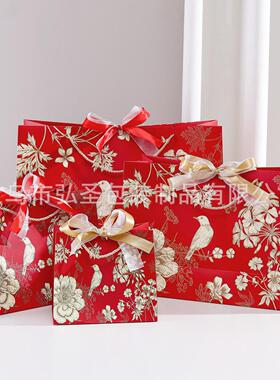 现货礼品袋手提袋大红色春节新年生日礼物袋服装纸袋子高级感ins