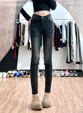 包臀V字高腰弹力加绒小脚九分牛仔丰胯裤女175高个子显瘦铅笔裤