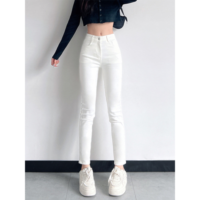 冬季加绒白色高腰175高个子显腿长铅笔裤弹力小脚裤紧身牛仔裤女