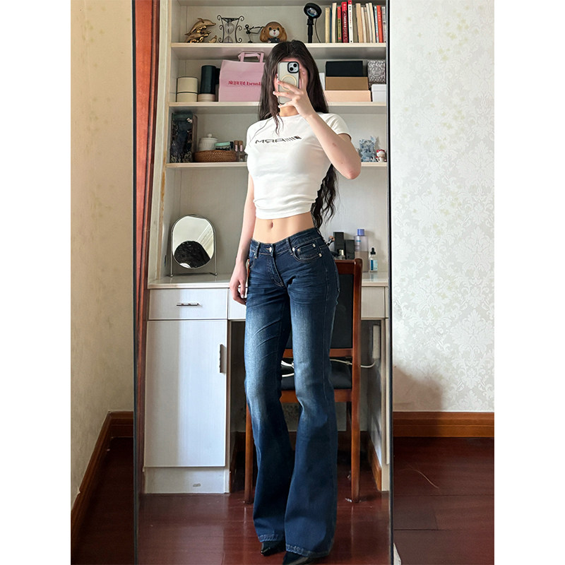 夏季深蓝色175高个子修身高街辣妹牛仔裤女显瘦低腰微喇叭拖地裤,女装/女士精品,牛仔裤,淘宝优惠券,粉丝福利购,淘宝优惠卷