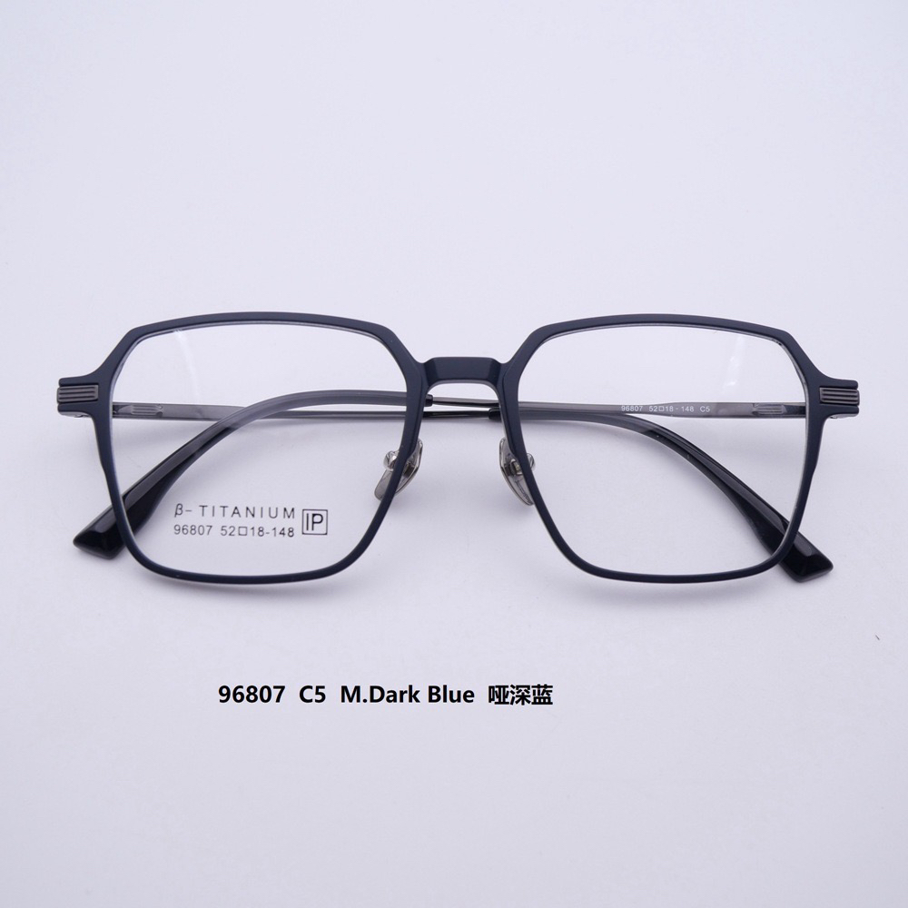 96807塑钢框钛脚设计眼镜框近视架Titanium IP 52口18-148 steel