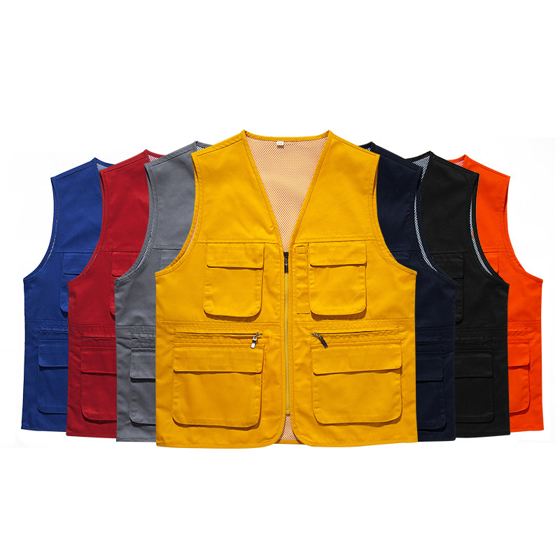 VOLUNTEER VEST CUSTOM PRINTING LOGO PHOTOGRAPHY GROUP OVERALLS VEST DIRECTOR REPORTER MULTI-POCKET HORSE CLIP CUSTOM