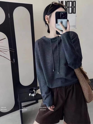 Kiss Sister连帽设计针织打底衫毛衣宽松百搭2024秋季新款女装