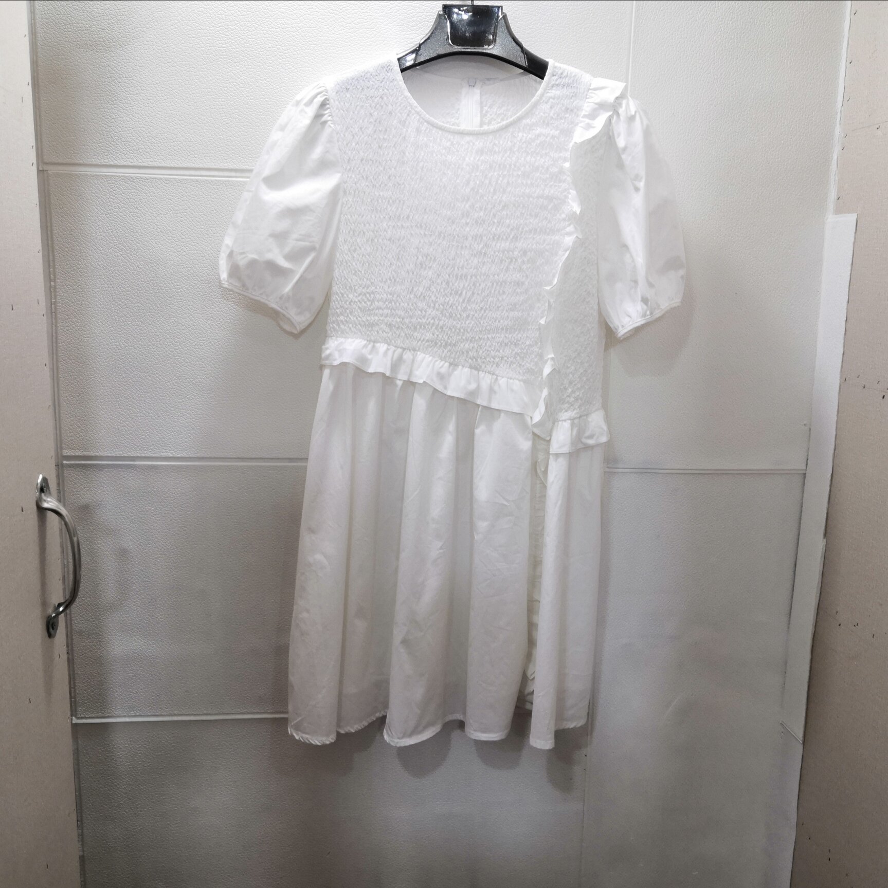 卓玛诗白色连衣裙2022夏装新款不对称木耳边拼接娃娃裙2722033