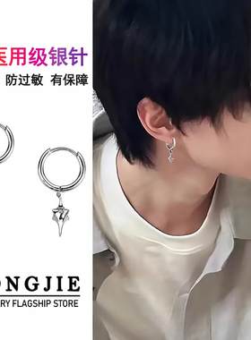 星条耳环s925银轻奢小众设计高级感痞帅耳钉2024新款爆款独特耳坠