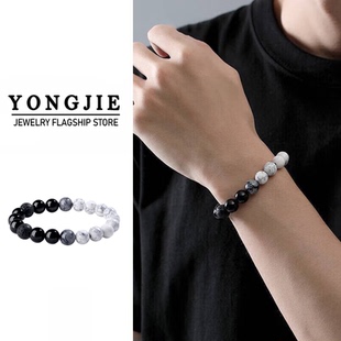 黑曜石手链男士 简约手串女渐变转运珠高级感百搭情侣送生日礼物