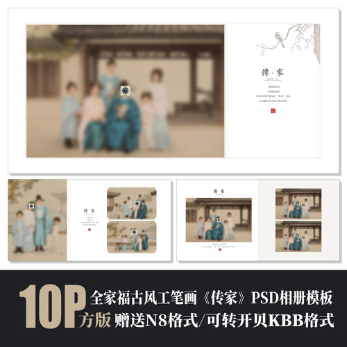 新国风工笔画全家福相册PSD模板