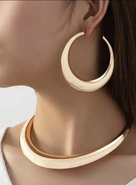 欧美时尚金色项圈简约精致扇形圆弧形项链气质锁骨链轻奢高级感