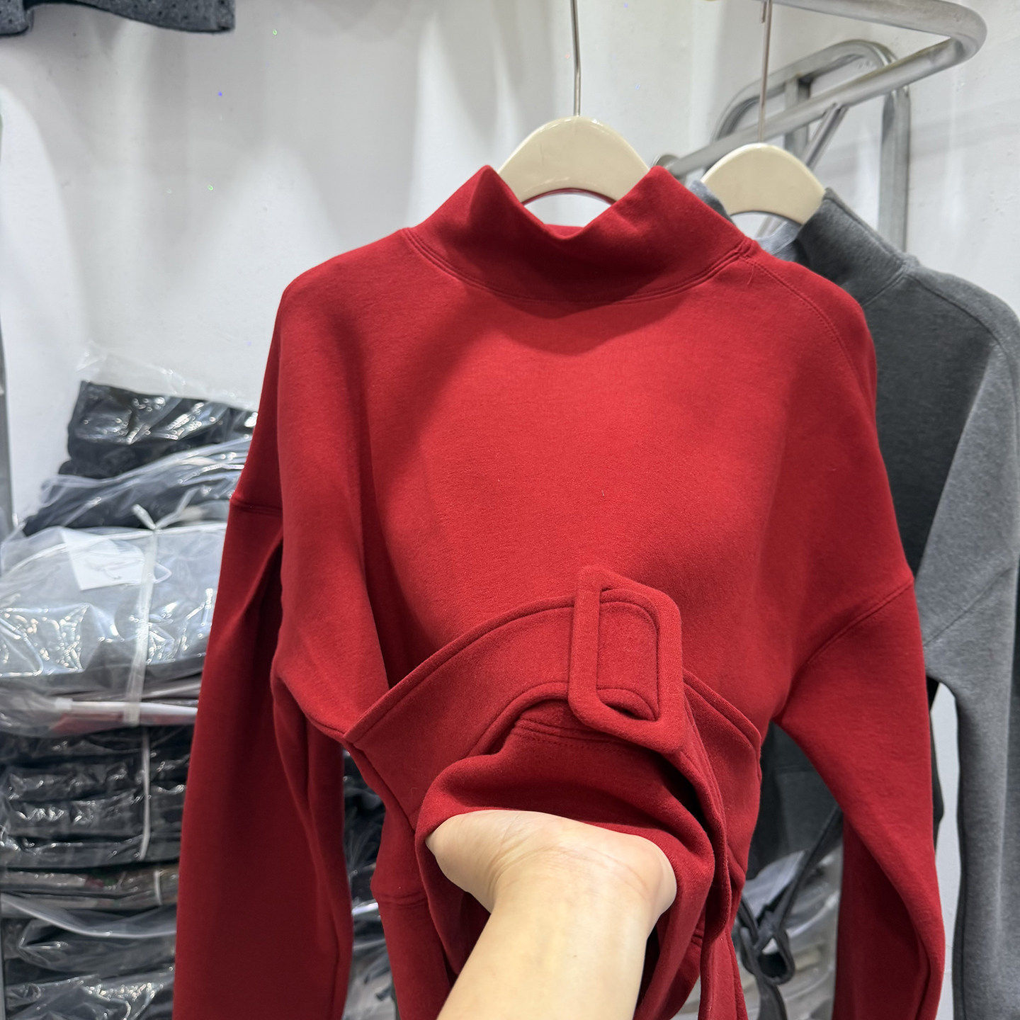 韩版立领加绒卫衣女秋冬新款红色宽松百搭腰带短款气质显瘦上衣潮,个性定制/设计服务/DIY,棉服工装,淘宝优惠券,粉丝福利购,淘宝优惠卷