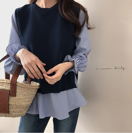 秋装女2021新款初秋小心机套装韩版设计感衬衫针织马甲两件套上衣