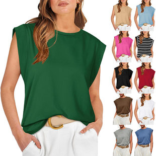 blouse T恤条纹女背心women 宽松短袖 shirt top ladies 春夏新款