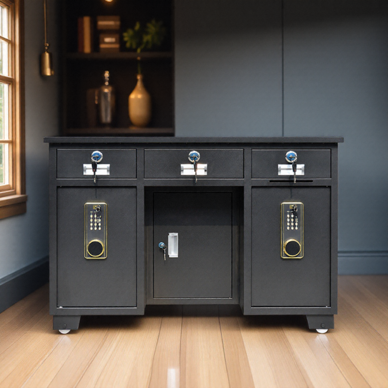 全钢家用保险桌指纹密码投币收银财务办公桌报警一体桌子办公桌