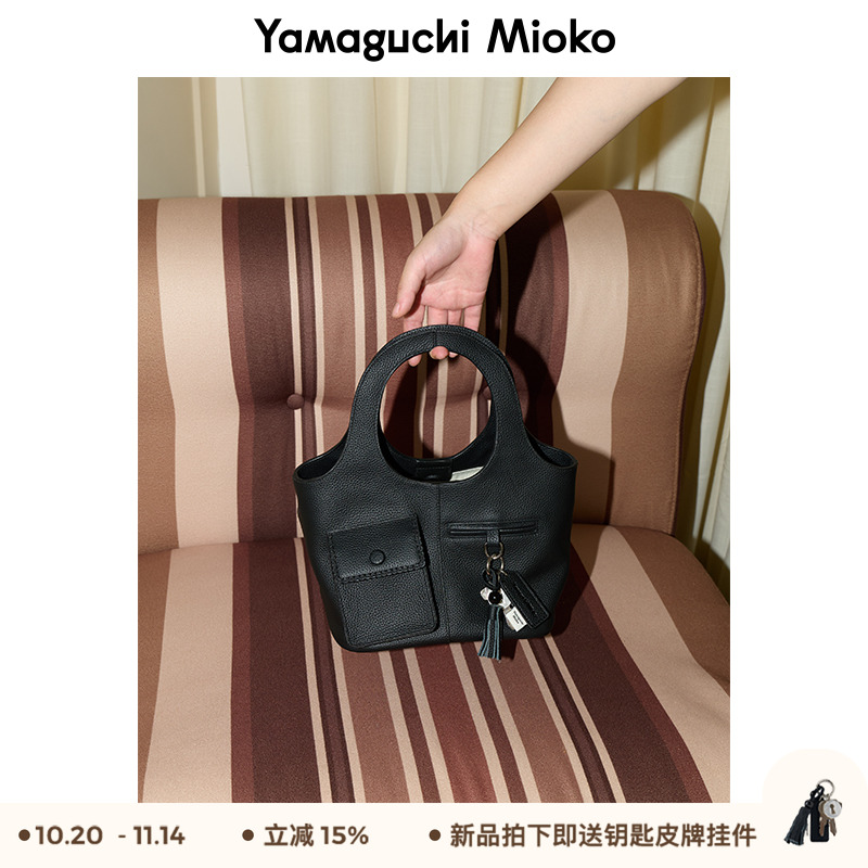 山口美袋 头层牛皮!细节满满有个小口袋的手拎可斜挎菜篮子包包