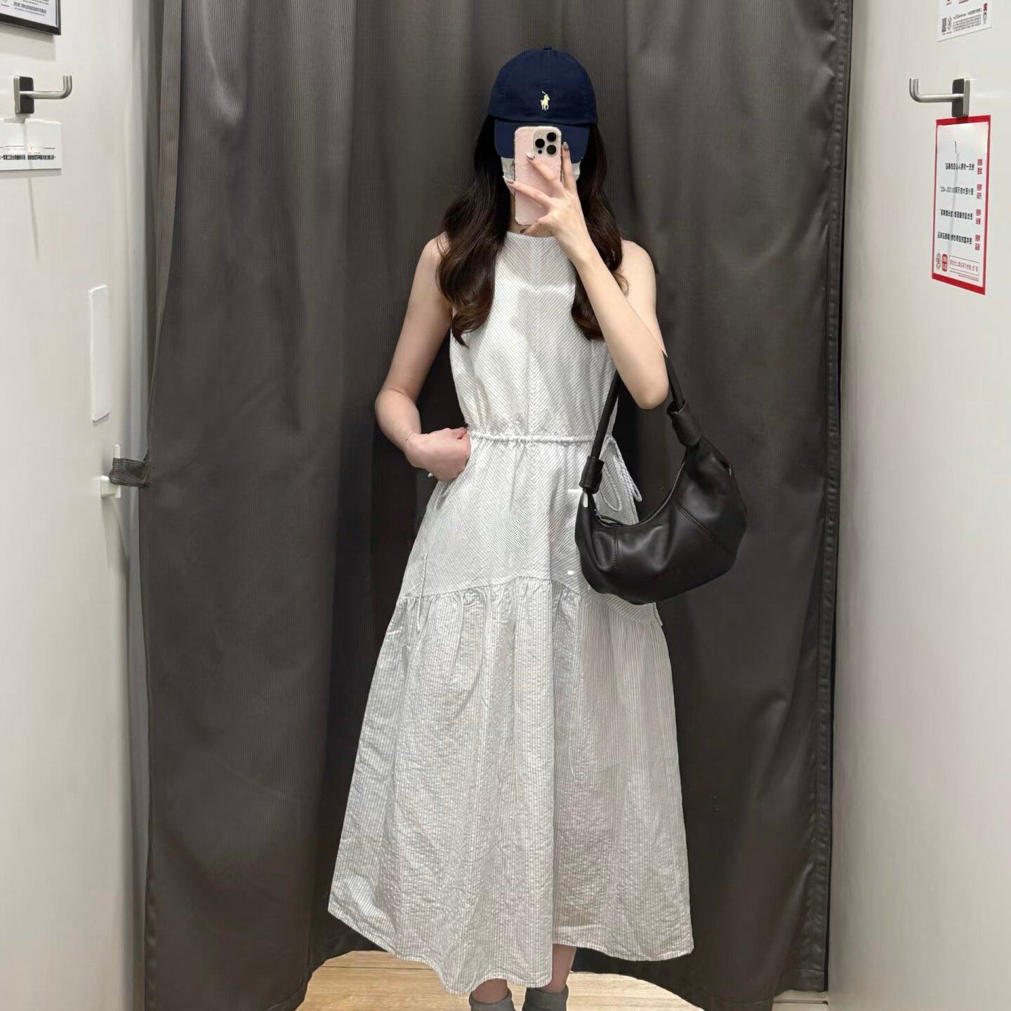 女装棉麻条纹层叠洋装无
