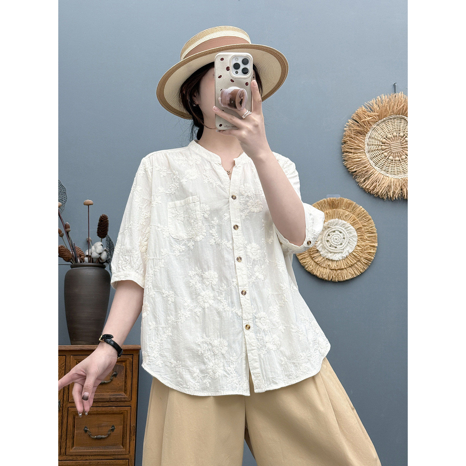 夏季薄款宽松显瘦V领短袖
