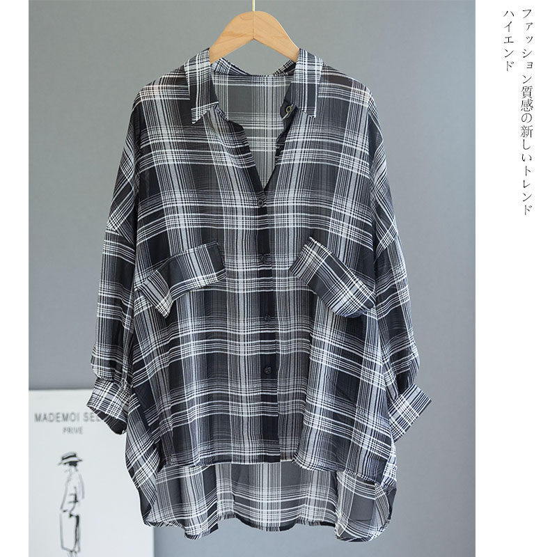 宽松休闲格子防晒衬衫女