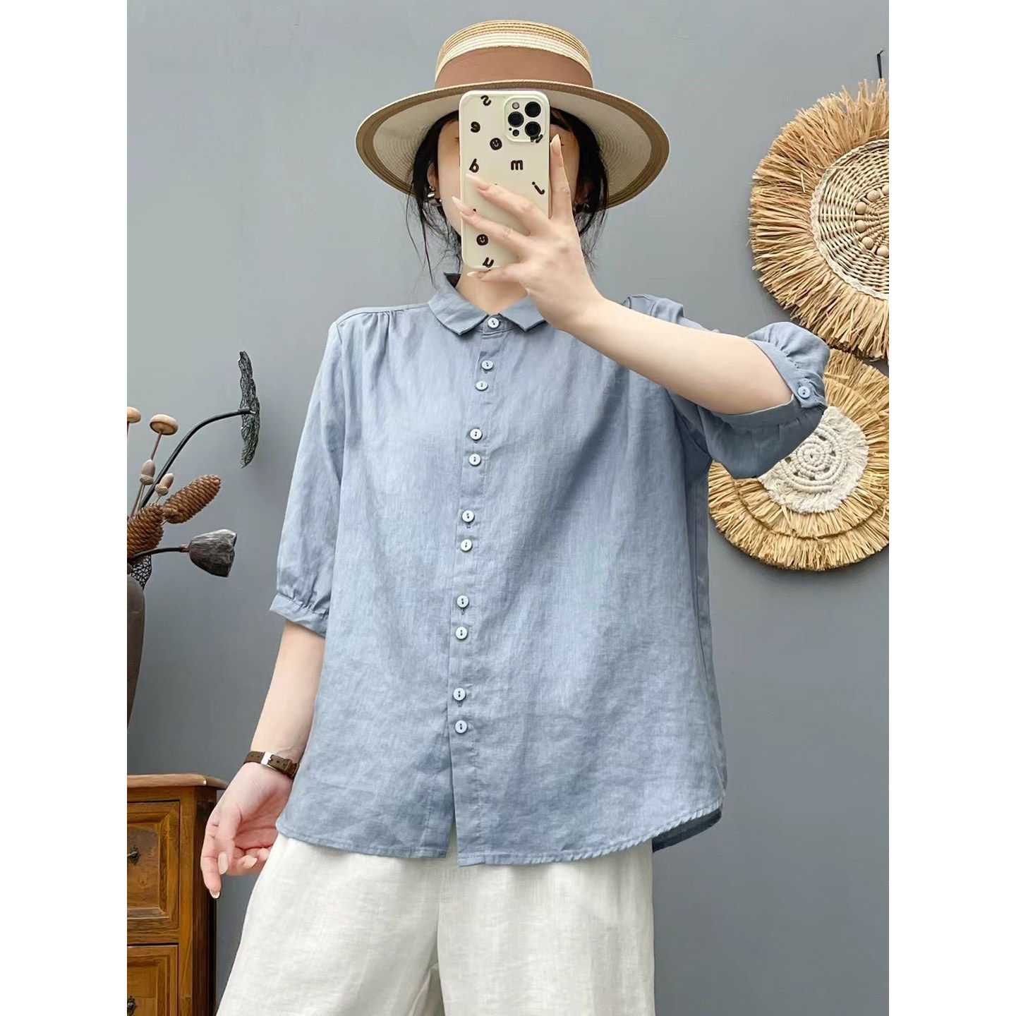 夏季薄款复古文艺亚麻上