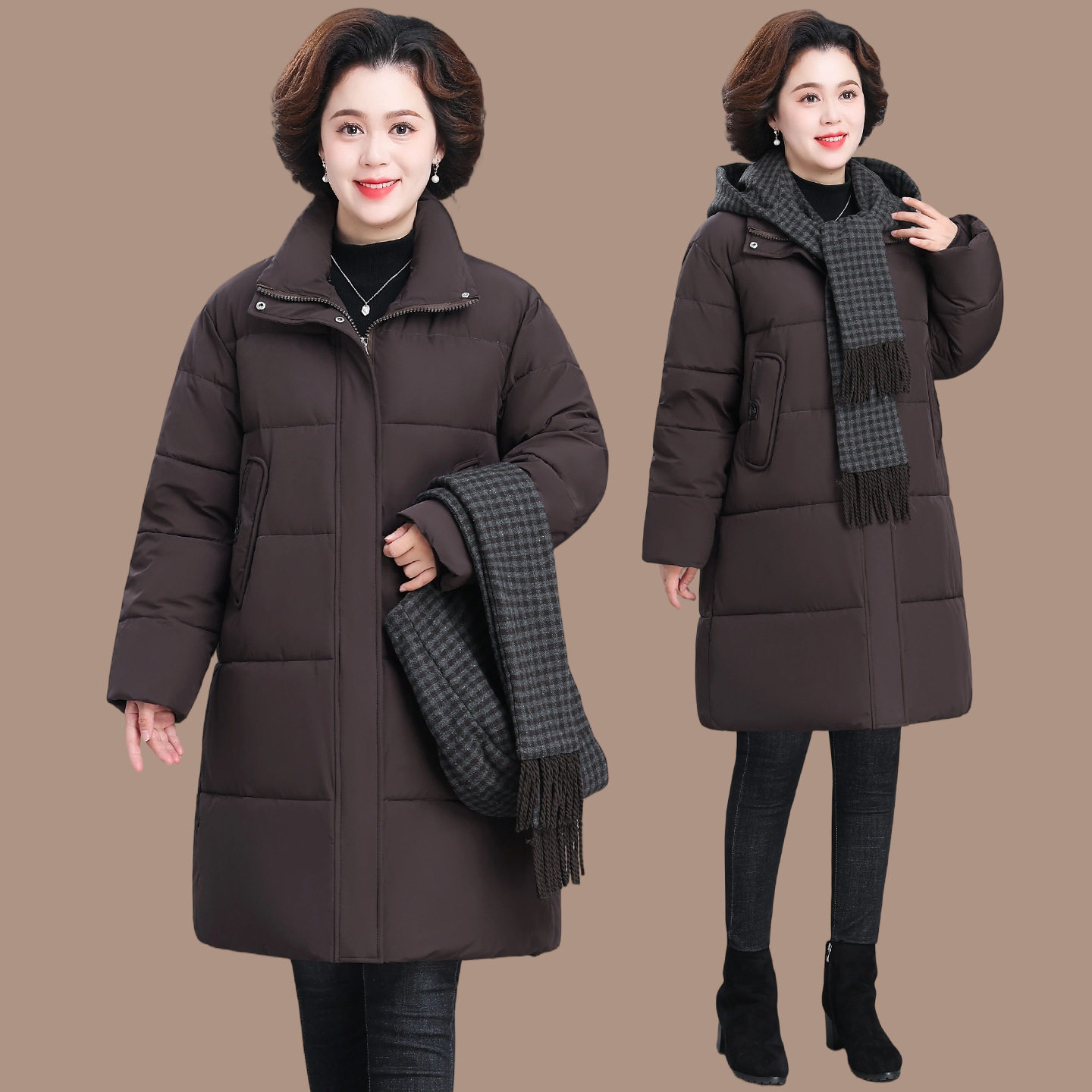 恒源祥洋气棉袄女款妈妈2025新款中老年女装秋冬外套中长款加厚保,女装/女士精品,中老年女装,淘宝优惠券,粉丝福利购,淘宝优惠卷