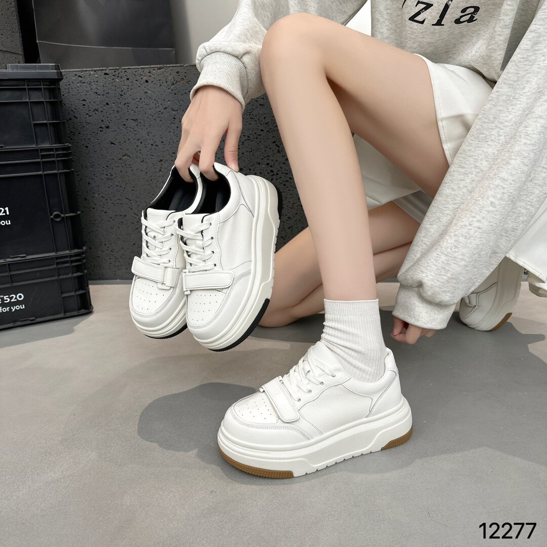韩国潮鞋真皮厚底系带魔术贴小白鞋女2026春新款舒适轻便百搭休闲