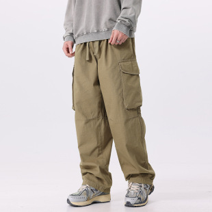 街头复古潮流长裤 韩国潮牌日系多口袋工装 美式 男宽松直筒休闲裤 裤
