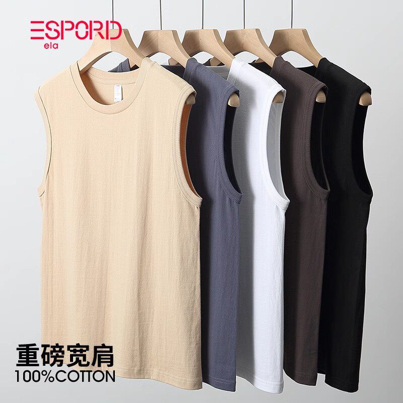韩国潮牌男士外穿美式重磅坎肩无袖T恤背心男夏健身运动纯棉圆领