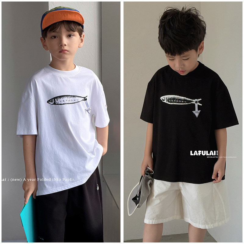 啦芙莱童装儿童街舞阔版短袖T恤26夏季新品男女童圆领上衣潮7512