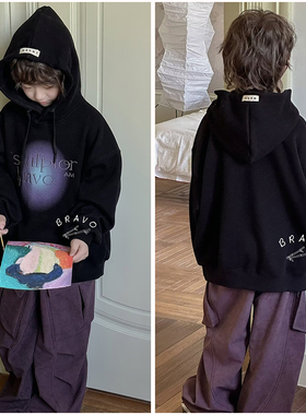 布芮欧童装儿童连帽潮一体绒卫衣24冬新男女童中大童套头衫63063