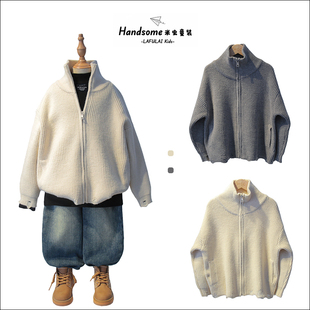 啦芙莱童装儿童立领破洞开衫韩版毛衣25冬男女童针织线衫外套6191