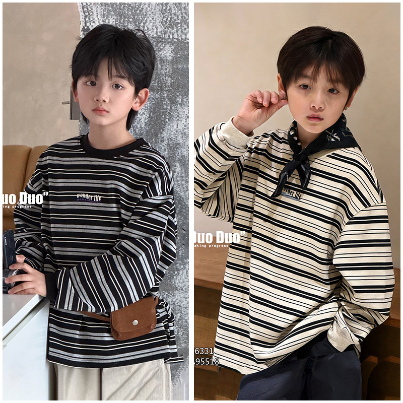 牛哆哆童装儿童条纹长袖T恤26春季新品男女童圆领T恤打底衫76331,童装/婴儿装/亲子装,T恤,淘宝优惠券,粉丝福利购,淘宝优惠卷