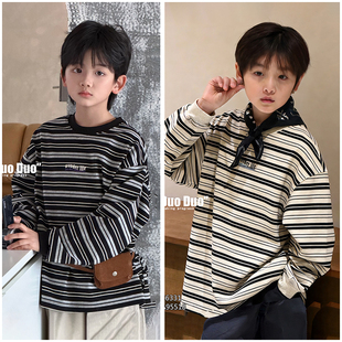 牛哆哆童装儿童条纹长袖T恤26春季新品男女童圆领T恤打底衫76331