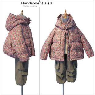 啦芙莱童装 羽绒服25冬新女童连帽外套6305 儿童90白鸭绒立领厚款