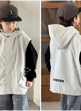 布芮欧童装儿童街舞机能工装连帽无袖外套2025春季新品马甲72372