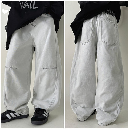 大E小e儿童明线洋气阔腿弯刀裤2025春秋新男童休闲运动长裤子8021