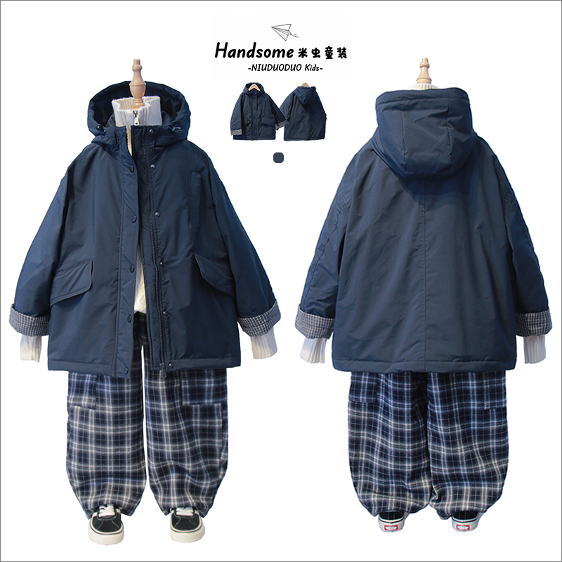 牛哆哆童装儿童韩版夹棉加厚连帽外套25冬季男女童连帽风衣72609