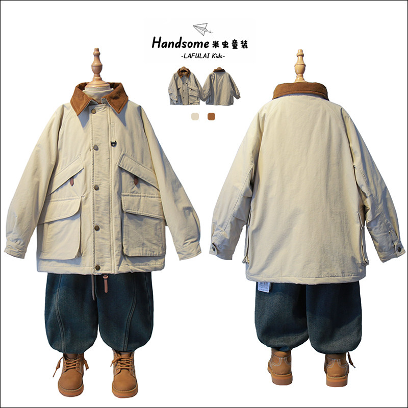 啦芙莱童装儿童复古夹薄棉外套25冬季新中大童男女童工装棉服3618