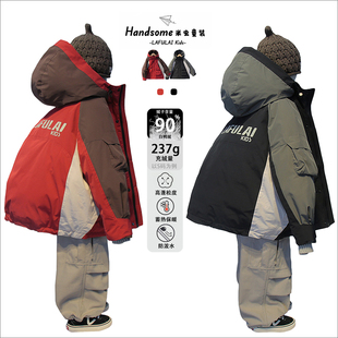 啦芙莱童装 儿童90白鸭绒连帽羽绒服25冬新男女童厚派克服外套3905