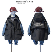 啦芙莱童装 风衣9879 儿童连帽拼接牛仔外套24秋新男女童宽松中长款